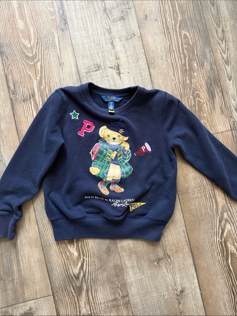 Polo by Ralph Lauren Navy Kids Bear Sweatshirt with Colorful Plaid Coat